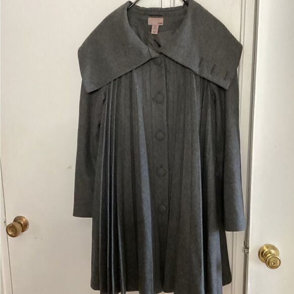 H&M Sz 12 Gray swing coat, cape, pleated, wool - Picture 1 of 11